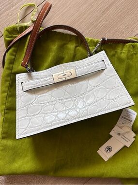 Tory Burch Lee Radziwill White Croc-Embossed Leather